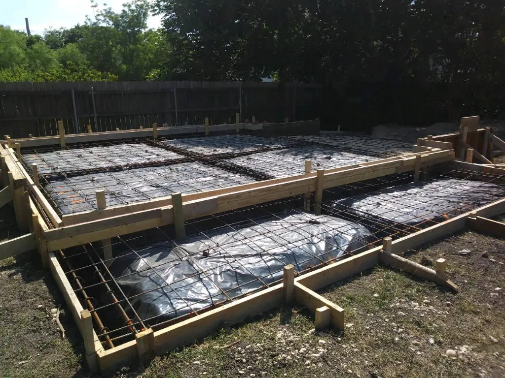 Foundation forms set for a backyard addition