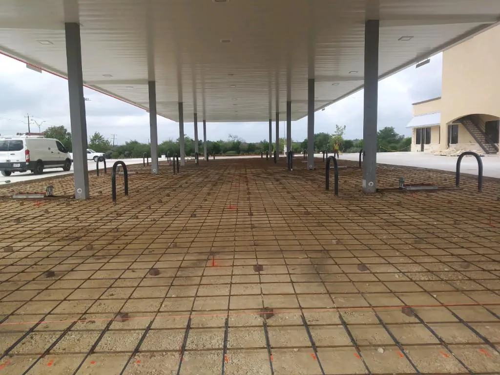 Rebar grid placed for a commercial canopy slab pour